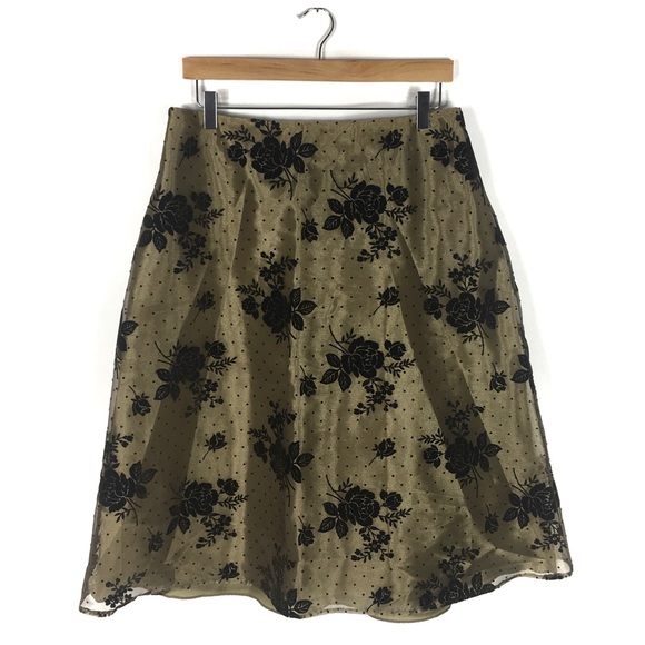 Coldwater Creek Dresses & Skirts - Coldwater Creek Gold Black Flocked Midi Skirt